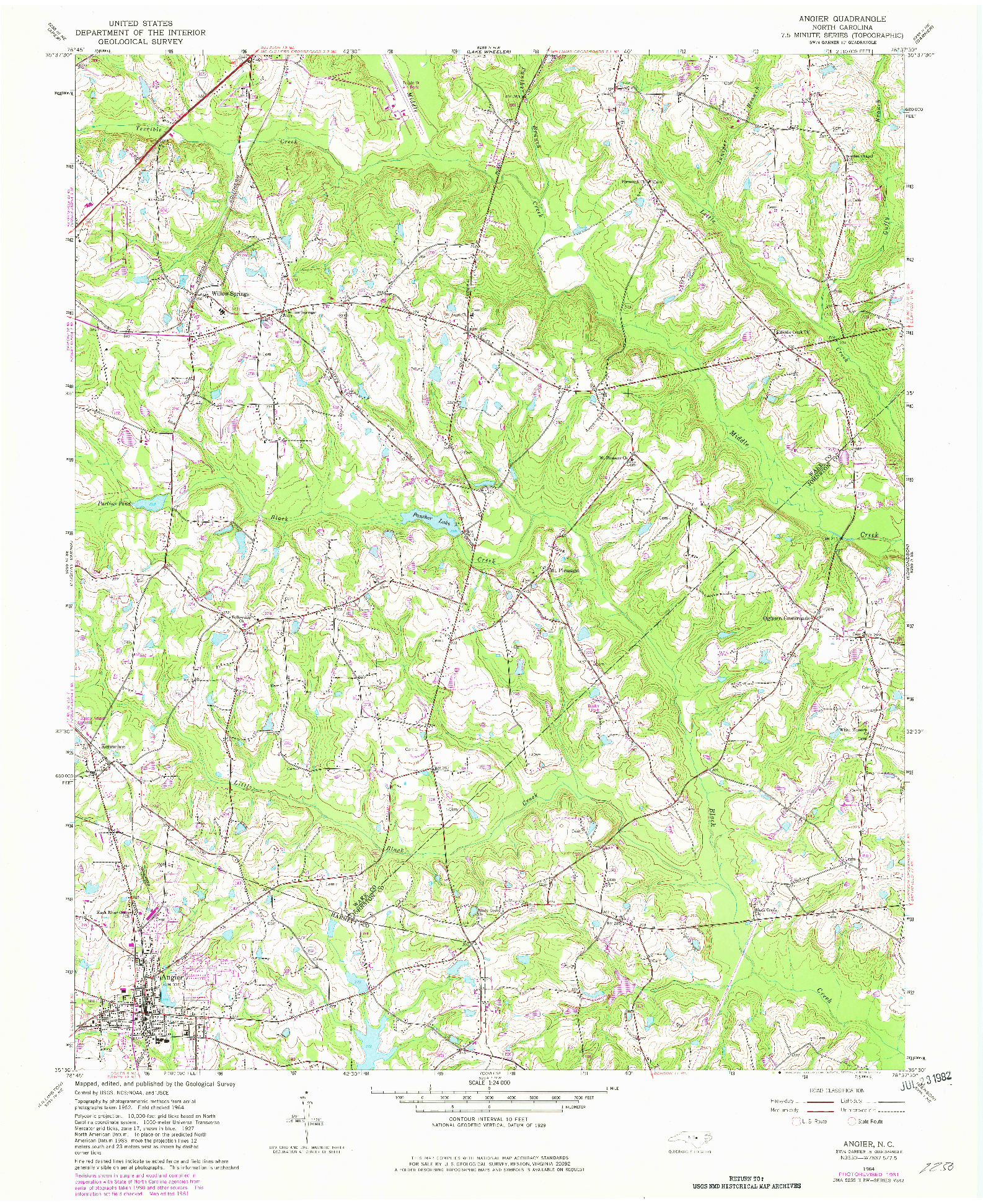 USGS 1:24000-SCALE QUADRANGLE FOR ANGIER, NC 1964