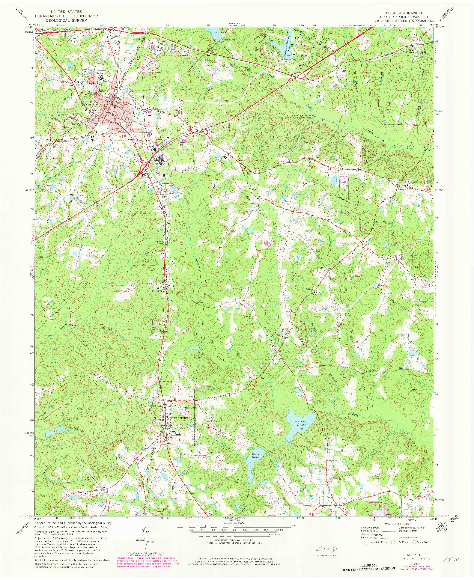 USGS 1:24000-SCALE QUADRANGLE FOR APEX, NC 1974