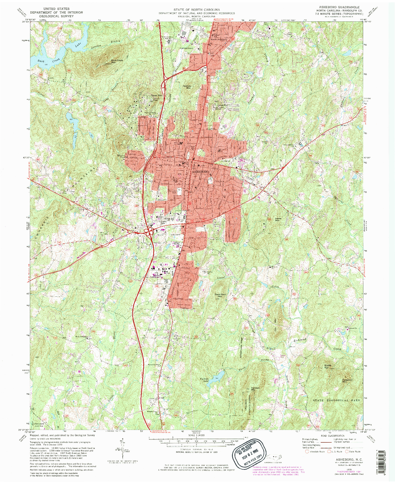 USGS 1:24000-SCALE QUADRANGLE FOR ASHEBORO, NC 1970