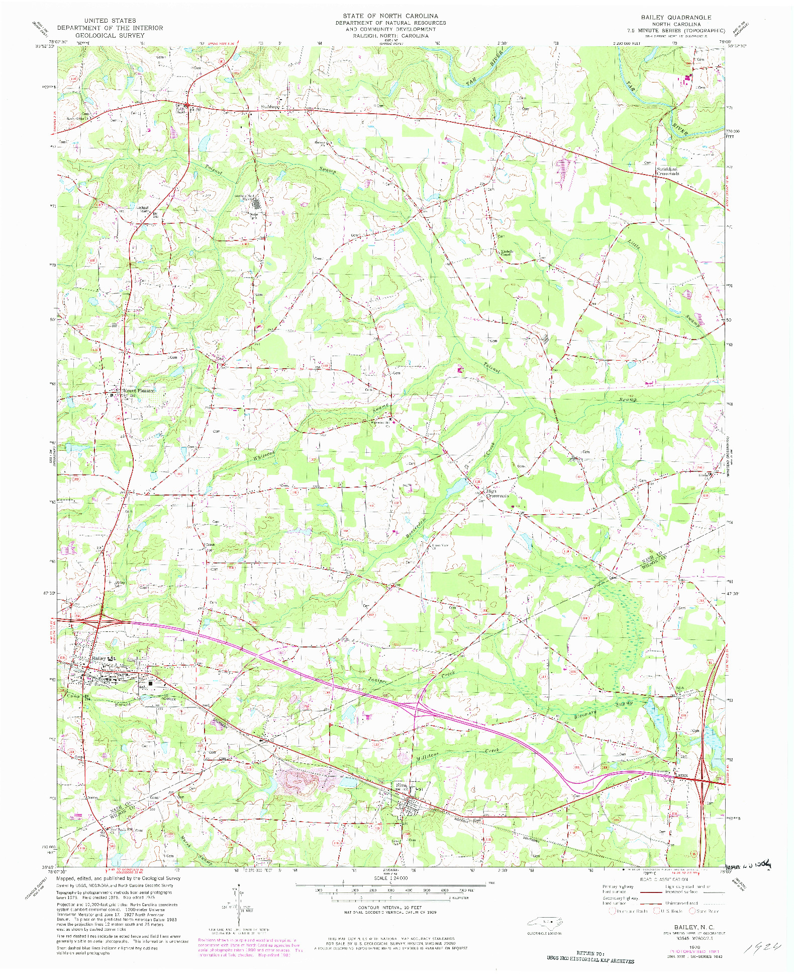 USGS 1:24000-SCALE QUADRANGLE FOR BAILEY, NC 1978