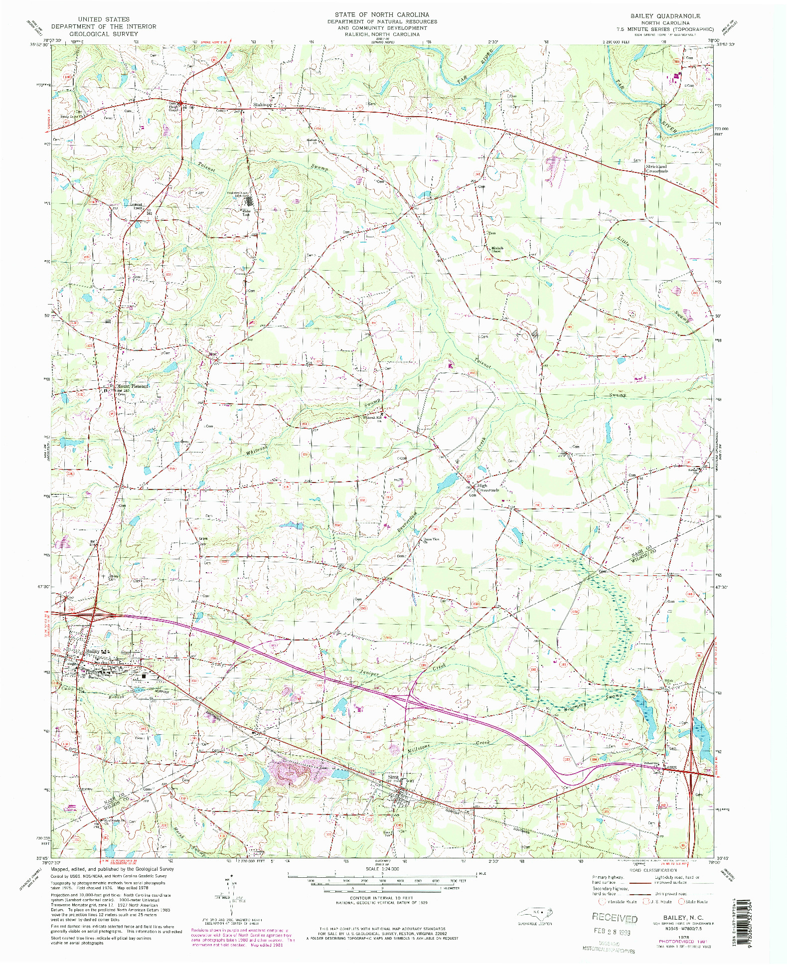 USGS 1:24000-SCALE QUADRANGLE FOR BAILEY, NC 1978