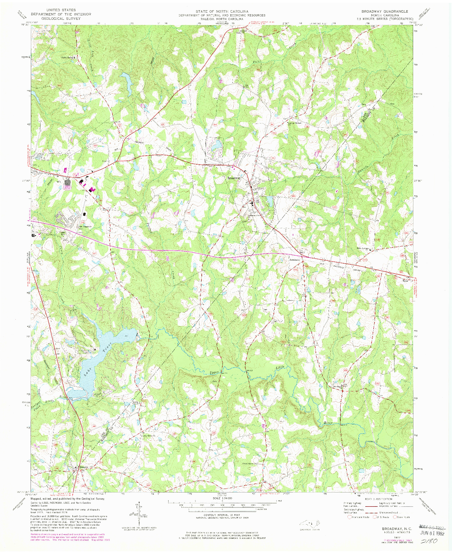 USGS 1:24000-SCALE QUADRANGLE FOR BROADWAY, NC 1977