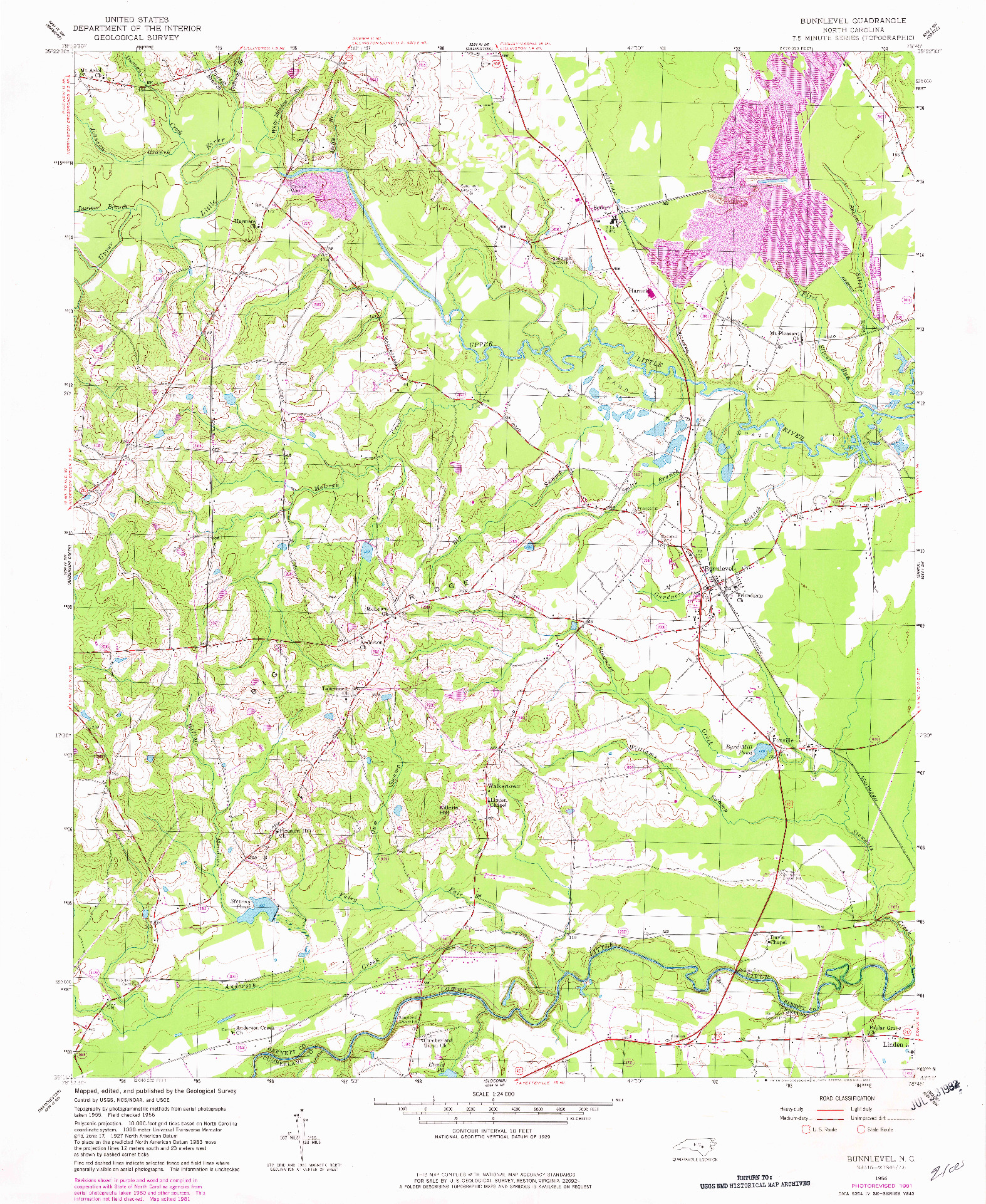 USGS 1:24000-SCALE QUADRANGLE FOR BUNNLEVEL, NC 1956