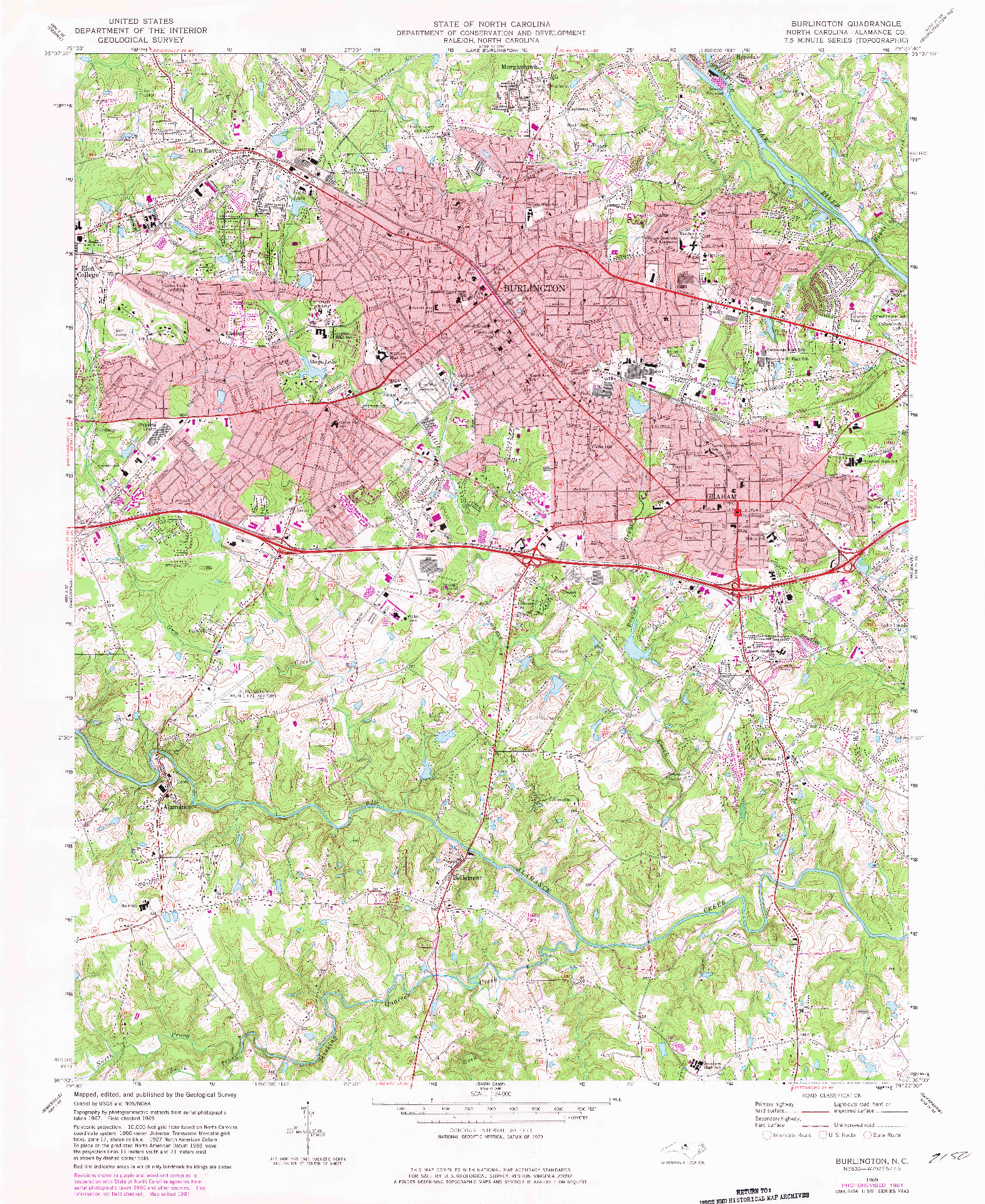 USGS 1:24000-SCALE QUADRANGLE FOR BURLINGTON, NC 1969