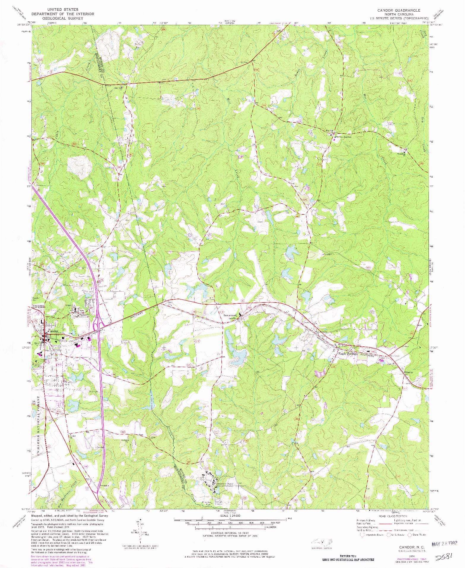 USGS 1:24000-SCALE QUADRANGLE FOR CANDOR, NC 1974