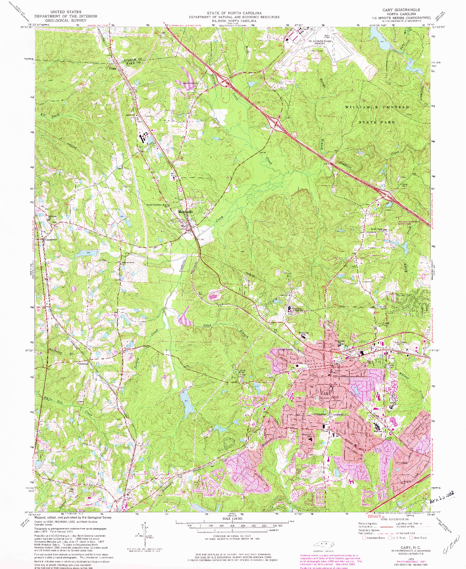 USGS 1:24000-SCALE QUADRANGLE FOR CARY, NC 1973