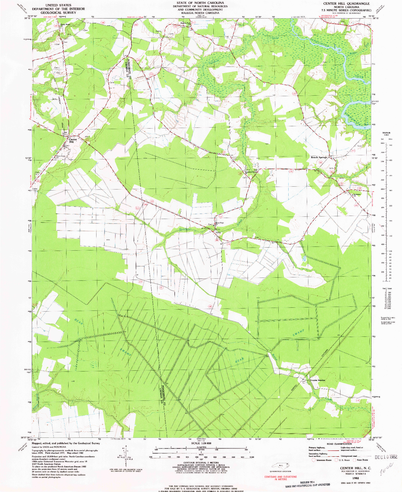 USGS 1:24000-SCALE QUADRANGLE FOR CENTER HILL, NC 1982