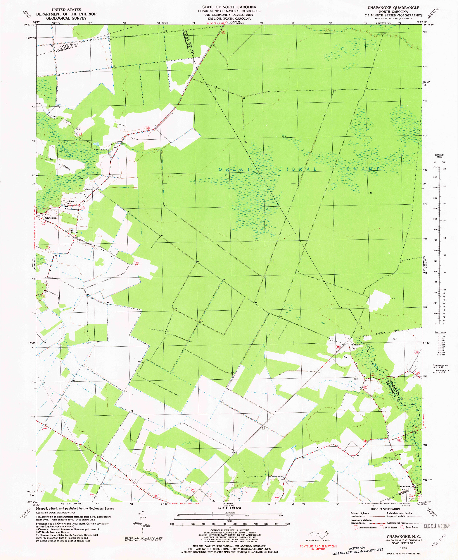 USGS 1:24000-SCALE QUADRANGLE FOR CHAPANOKE, NC 1982