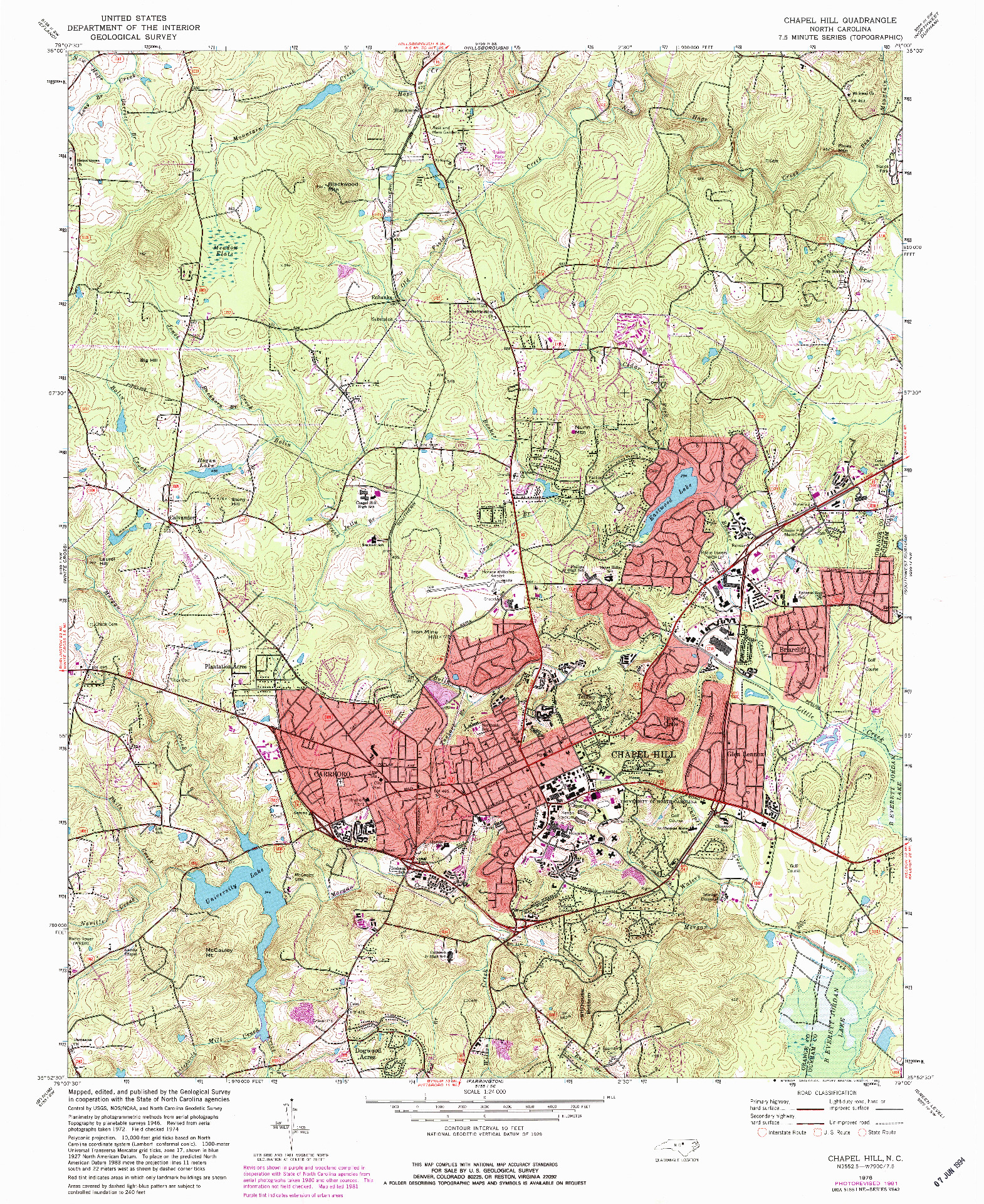 USGS 1:24000-SCALE QUADRANGLE FOR CHAPEL HILL, NC 1978