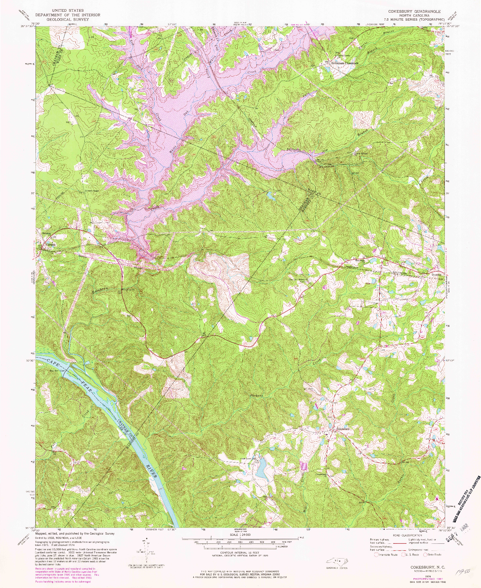 USGS 1:24000-SCALE QUADRANGLE FOR COKESBURY, NC 1974