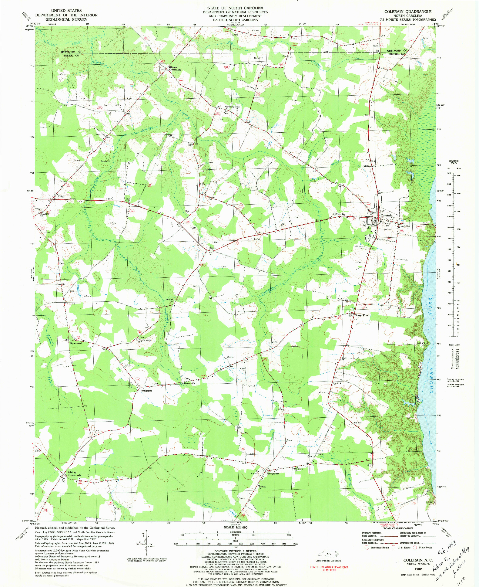 USGS 1:24000-SCALE QUADRANGLE FOR COLERAIN, NC 1982