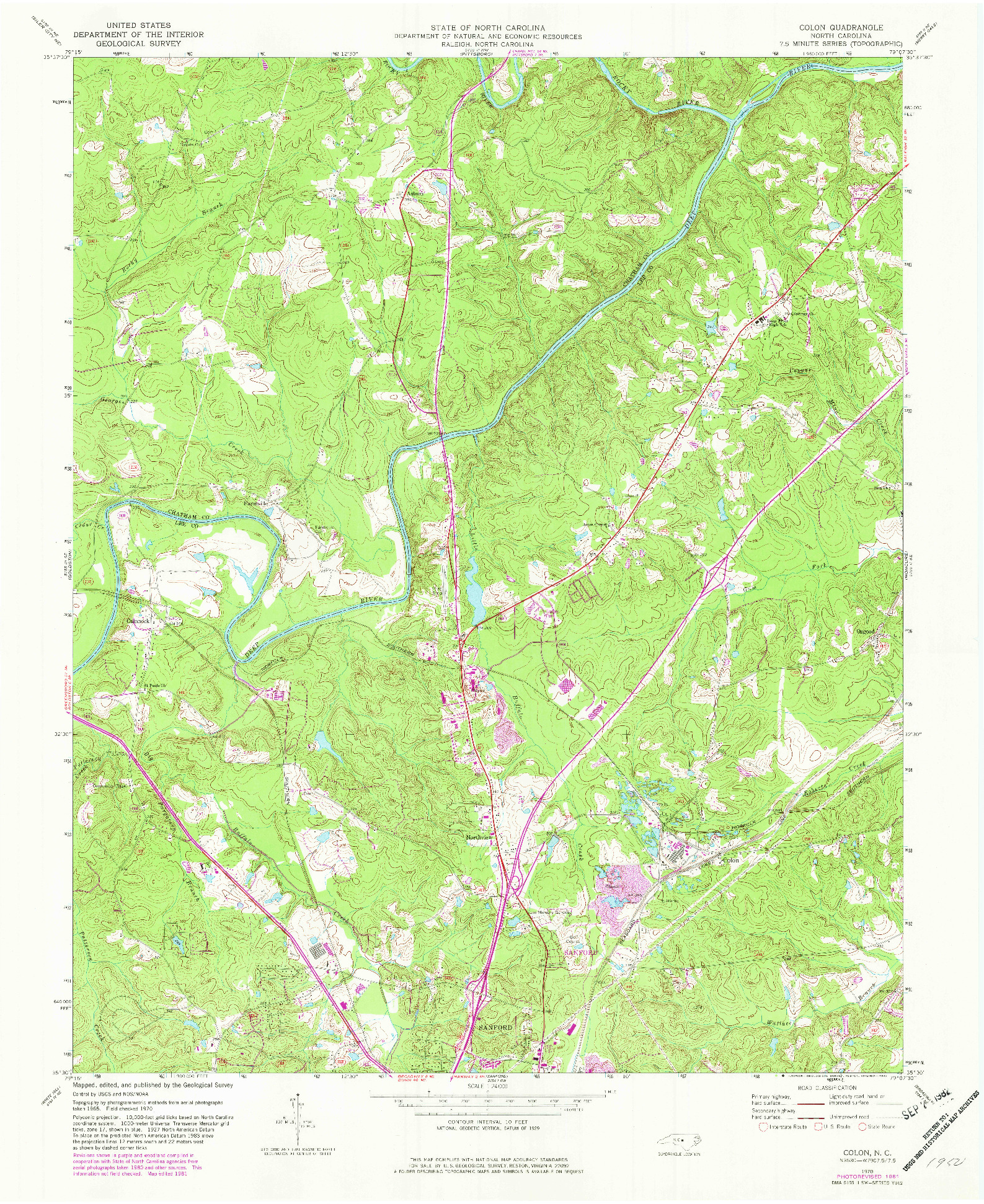 USGS 1:24000-SCALE QUADRANGLE FOR COLON, NC 1970