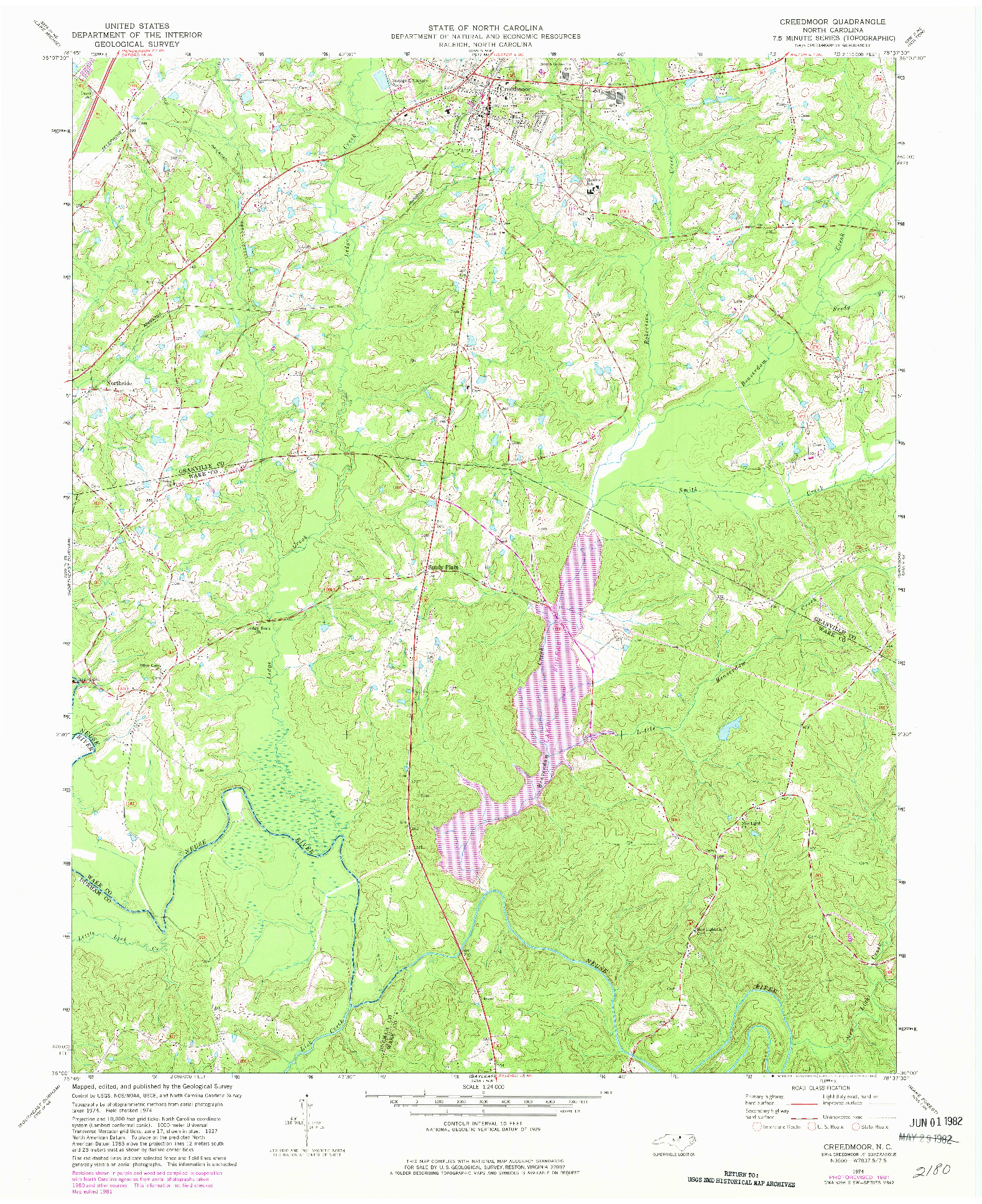 USGS 1:24000-SCALE QUADRANGLE FOR CREEDMOOR, NC 1974