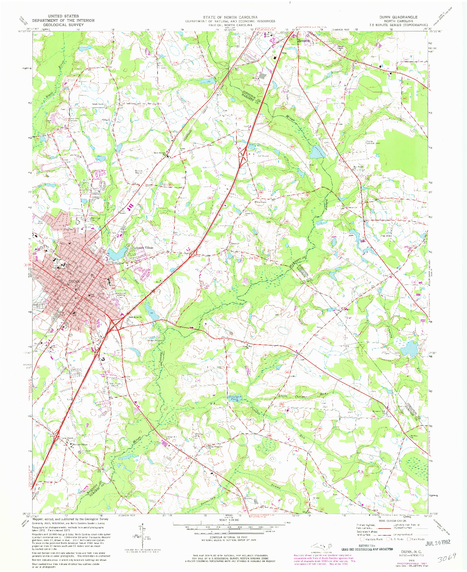 USGS 1:24000-SCALE QUADRANGLE FOR DUNN, NC 1973