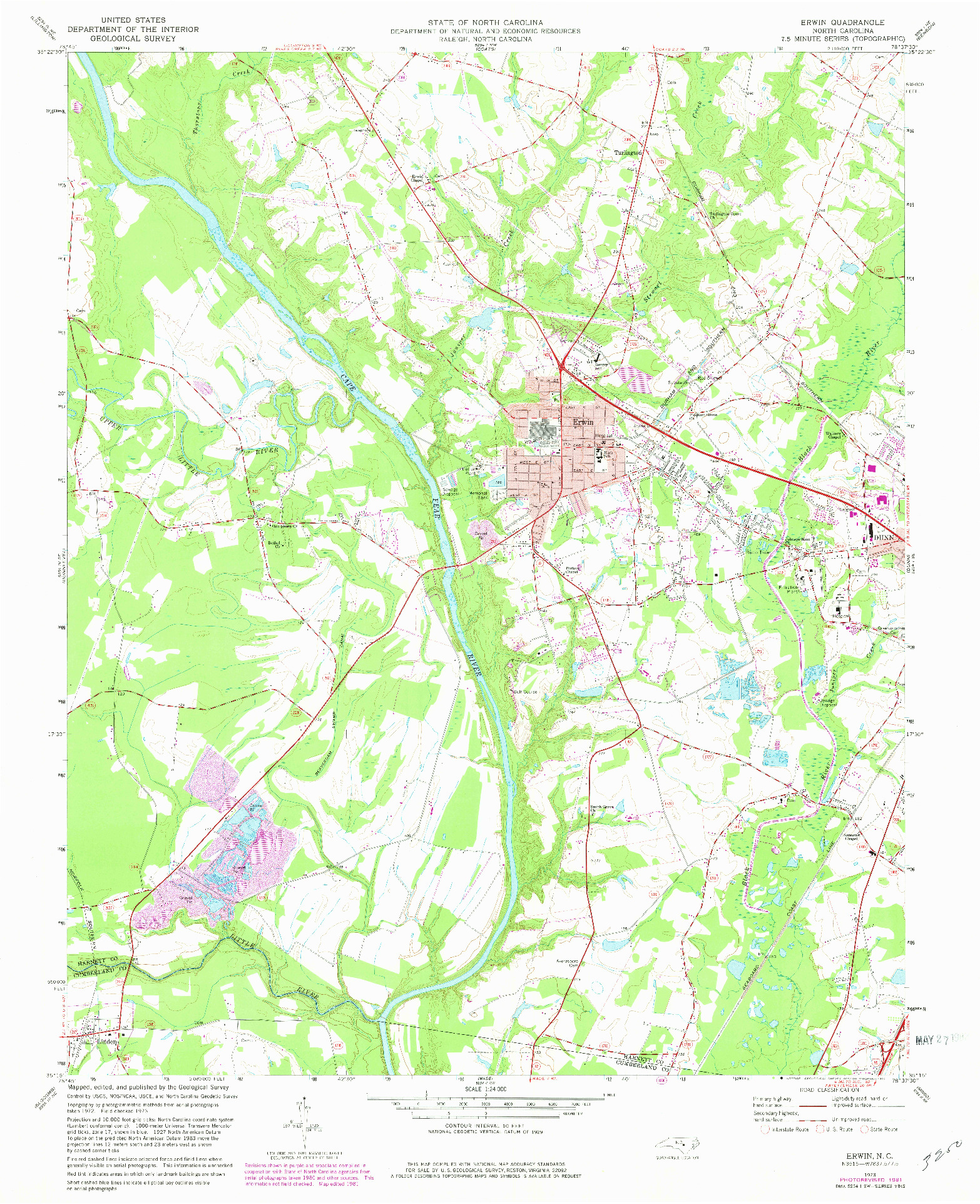 USGS 1:24000-SCALE QUADRANGLE FOR ERWIN, NC 1973