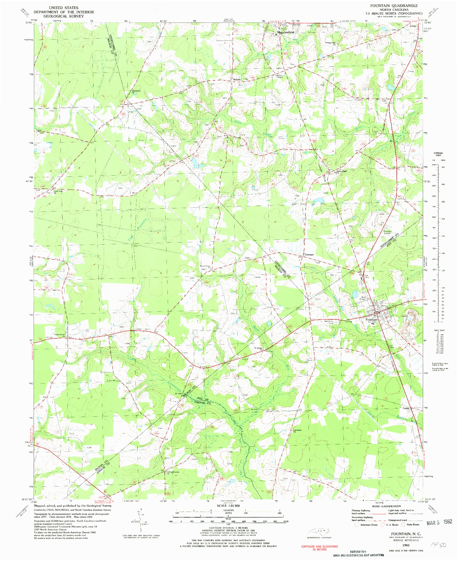 USGS 1:24000-SCALE QUADRANGLE FOR FOUNTAIN, NC 1981