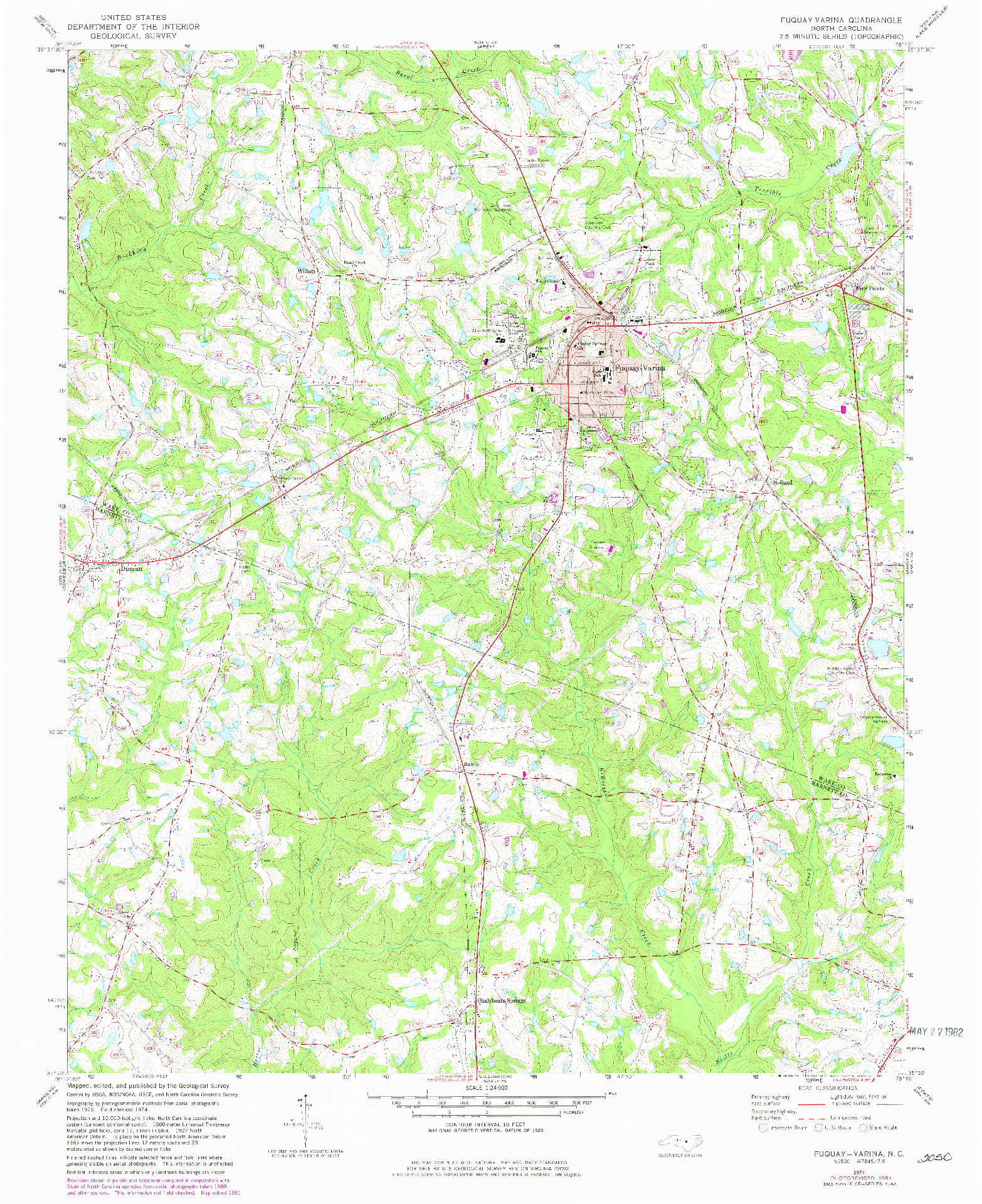 USGS 1:24000-SCALE QUADRANGLE FOR FUQUAY-VARINA, NC 1974