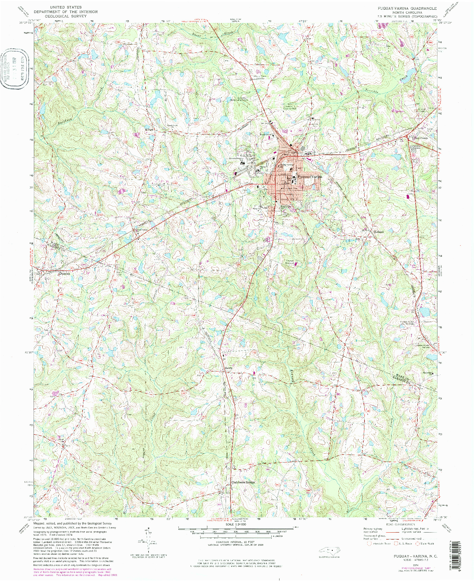 USGS 1:24000-SCALE QUADRANGLE FOR FUQUAY-VARINA, NC 1974