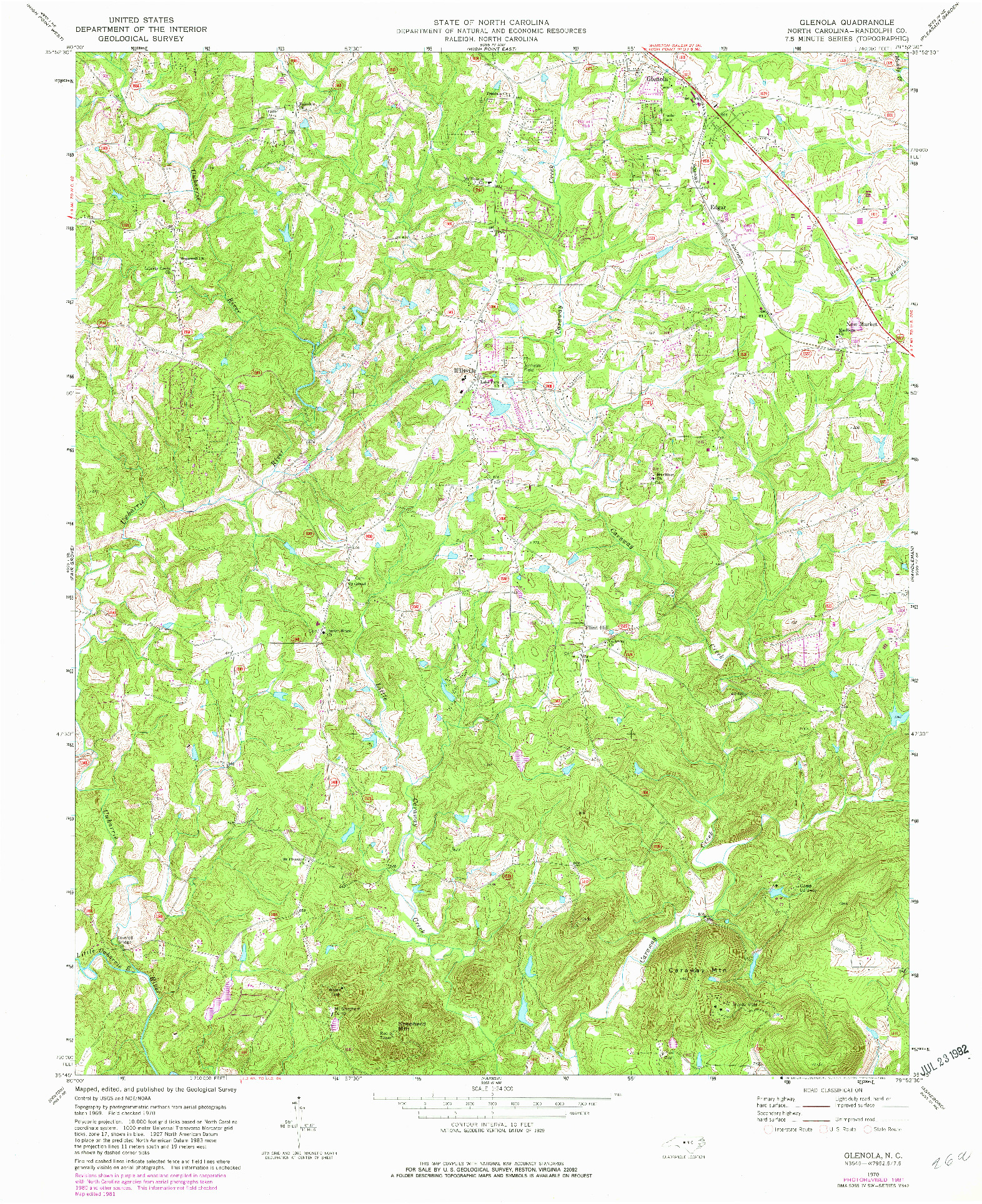 USGS 1:24000-SCALE QUADRANGLE FOR GLENOLA, NC 1970