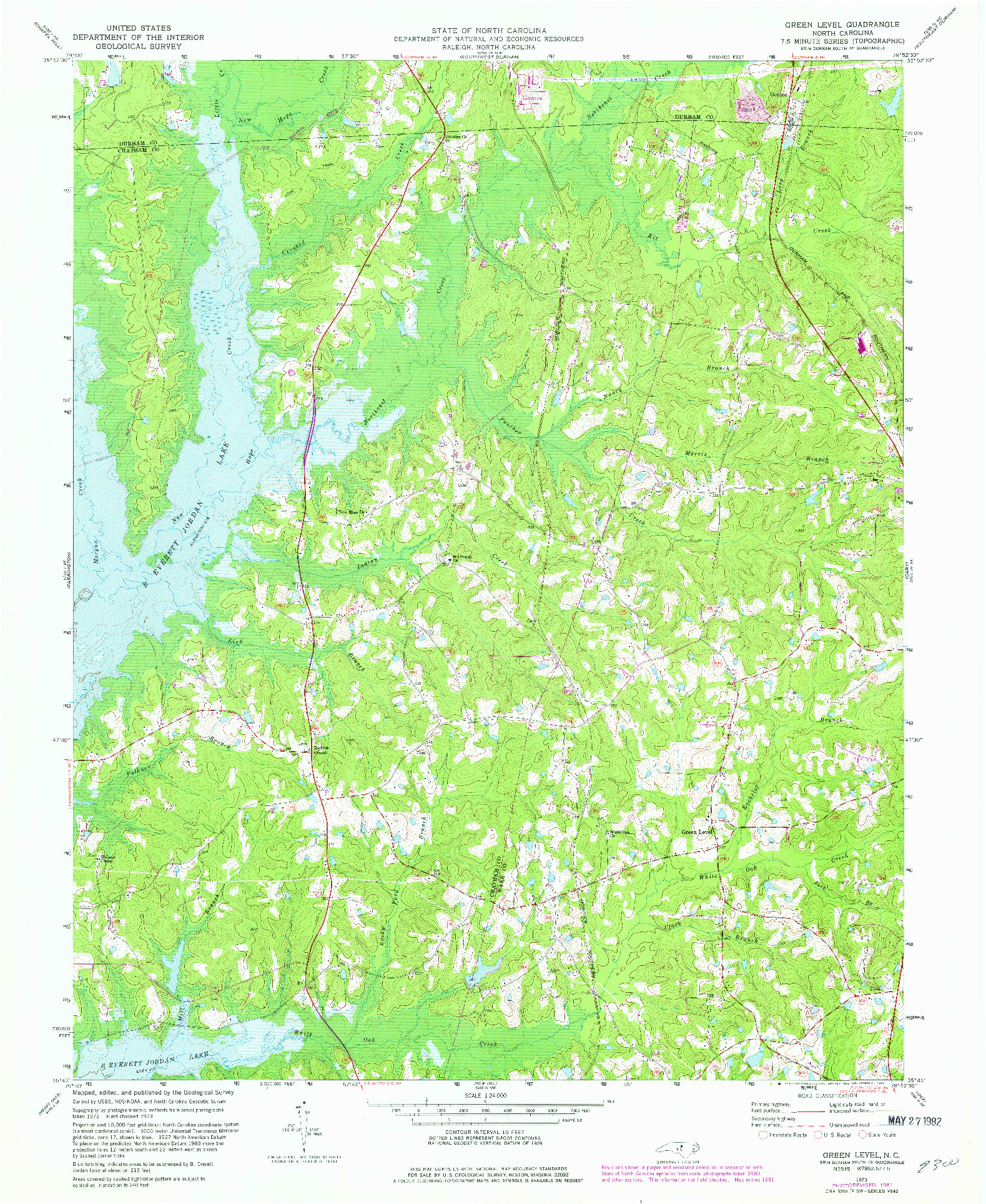 USGS 1:24000-SCALE QUADRANGLE FOR GREEN LEVEL, NC 1973