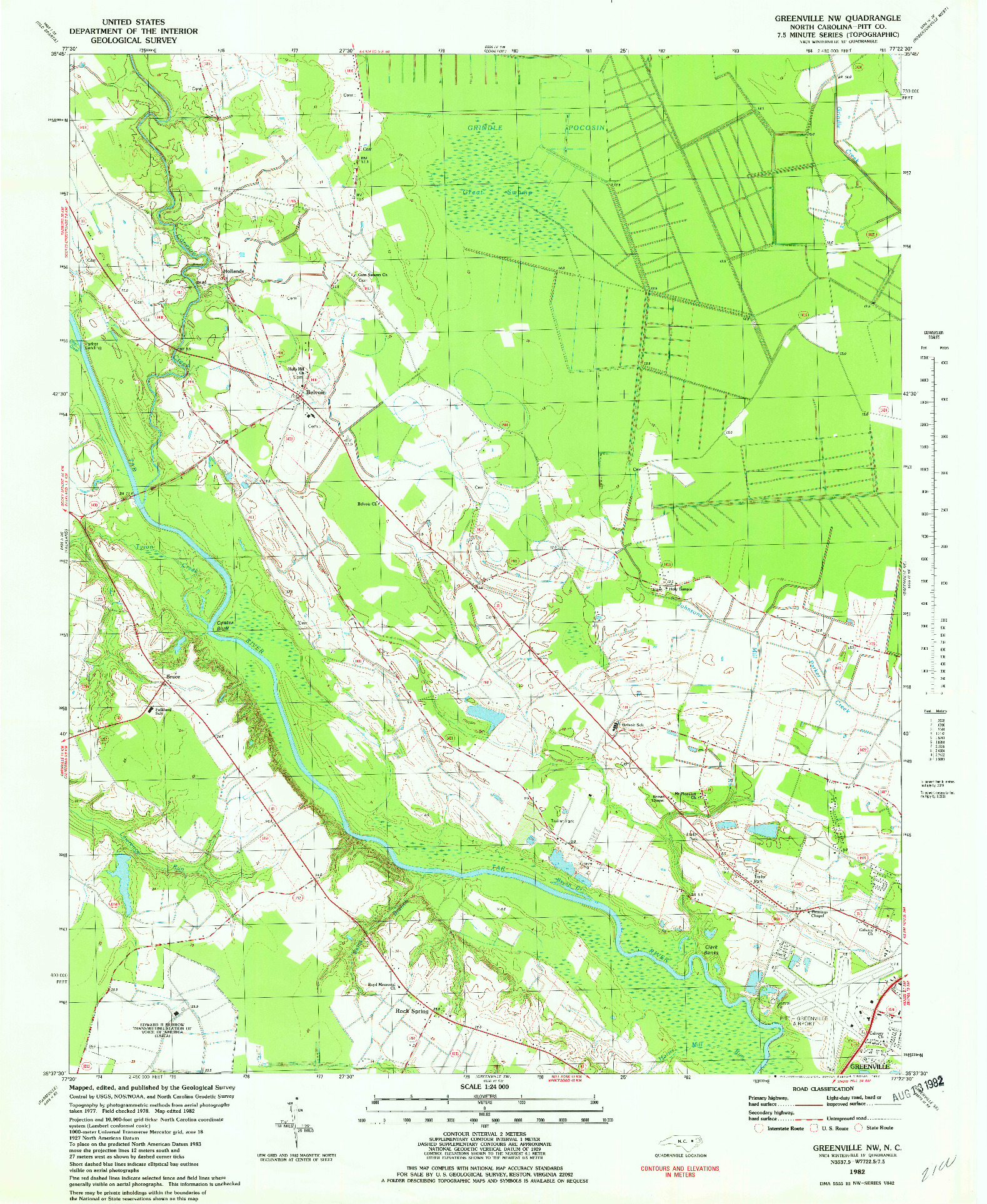 USGS 1:24000-SCALE QUADRANGLE FOR GREENVILLE NW, NC 1982