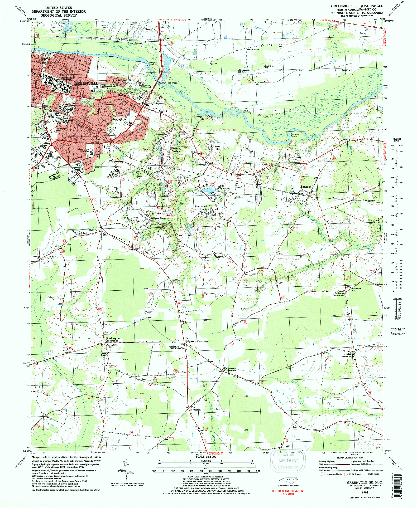 USGS 1:24000-SCALE QUADRANGLE FOR GREENVILLE SE, NC 1982