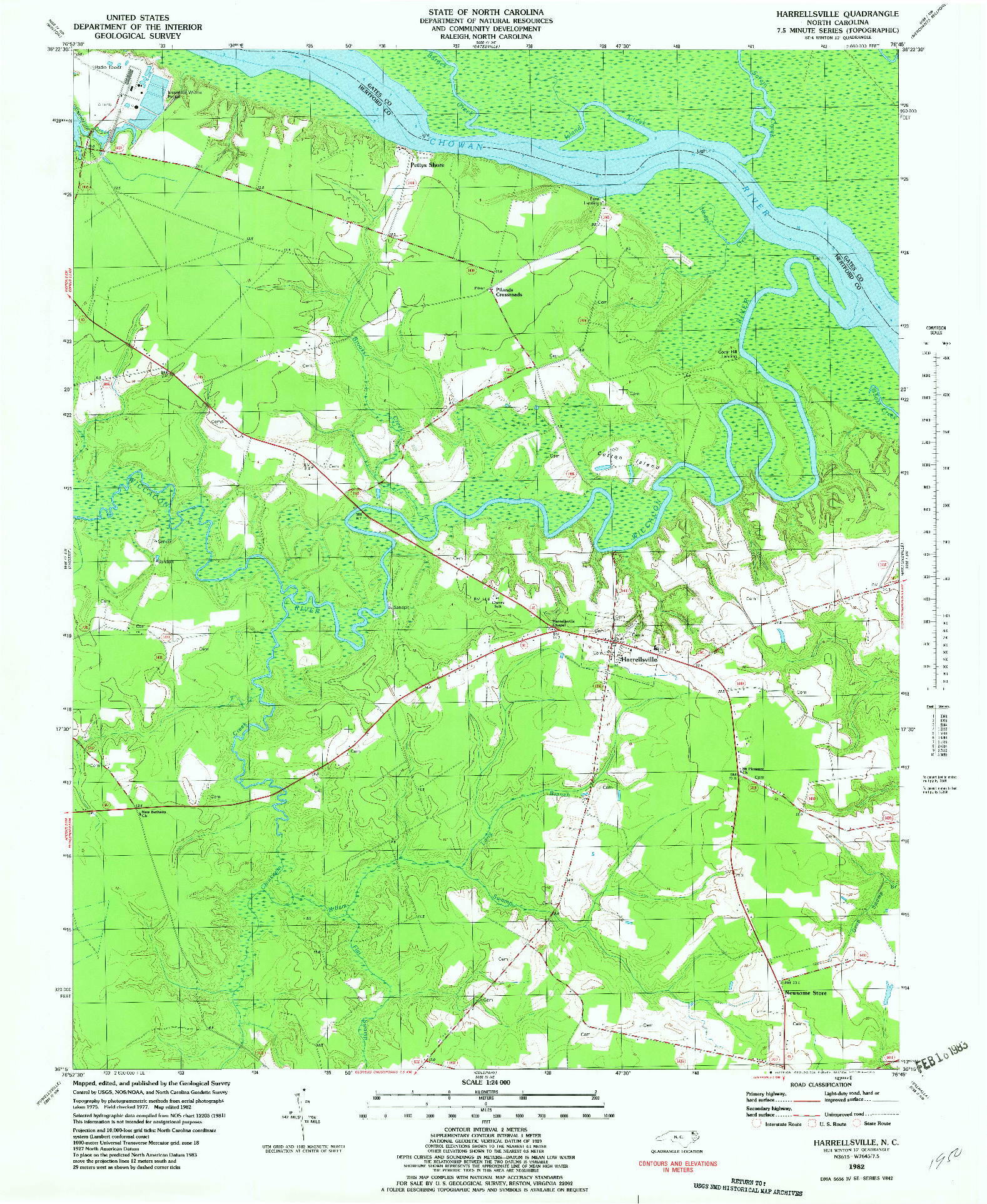 USGS 1:24000-SCALE QUADRANGLE FOR HARRELLSVILLE, NC 1982