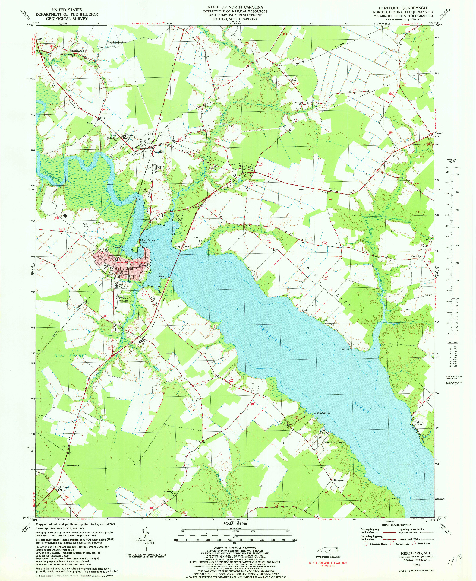 USGS 1:24000-SCALE QUADRANGLE FOR HERTFORD, NC 1982