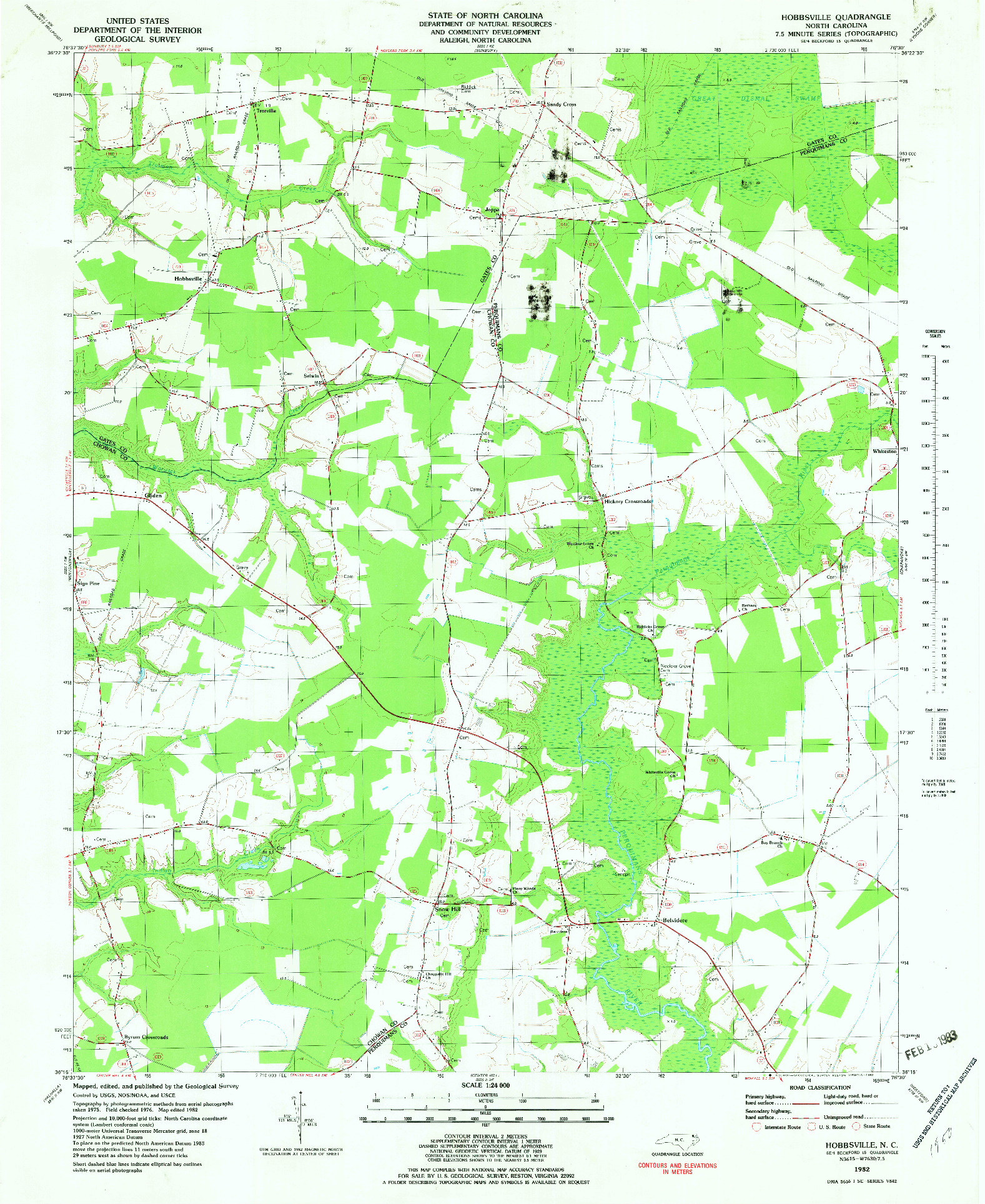 USGS 1:24000-SCALE QUADRANGLE FOR HOBBSVILLE, NC 1982