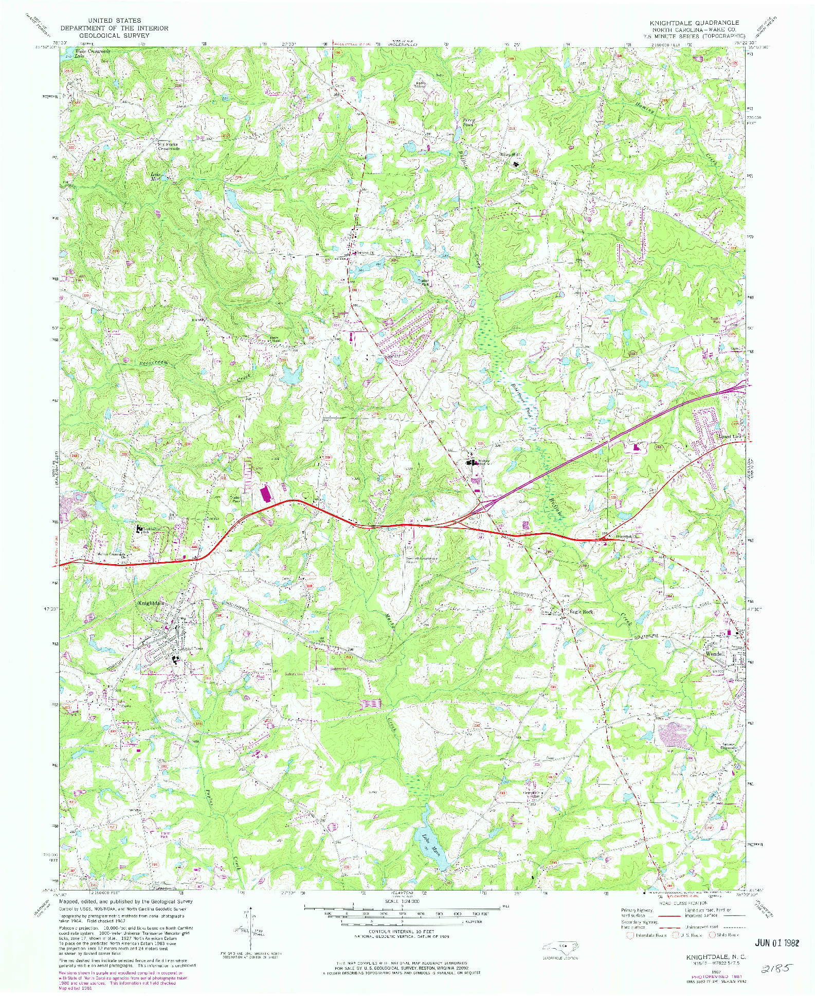 USGS 1:24000-SCALE QUADRANGLE FOR KNIGHTDALE, NC 1967