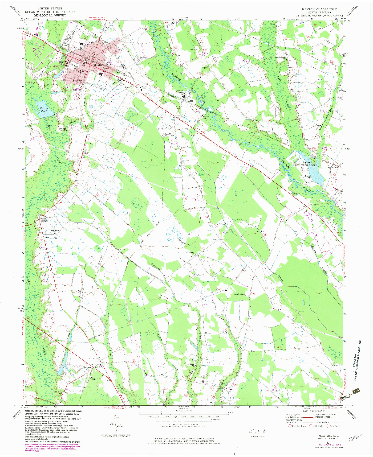 USGS 1:24000-SCALE QUADRANGLE FOR MAXTON, NC 1974