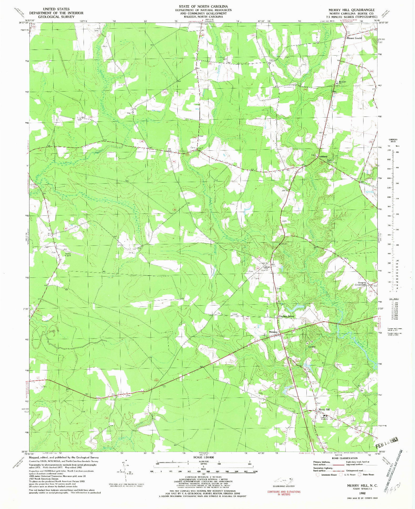 USGS 1:24000-SCALE QUADRANGLE FOR MERRY HILL, NC 1982