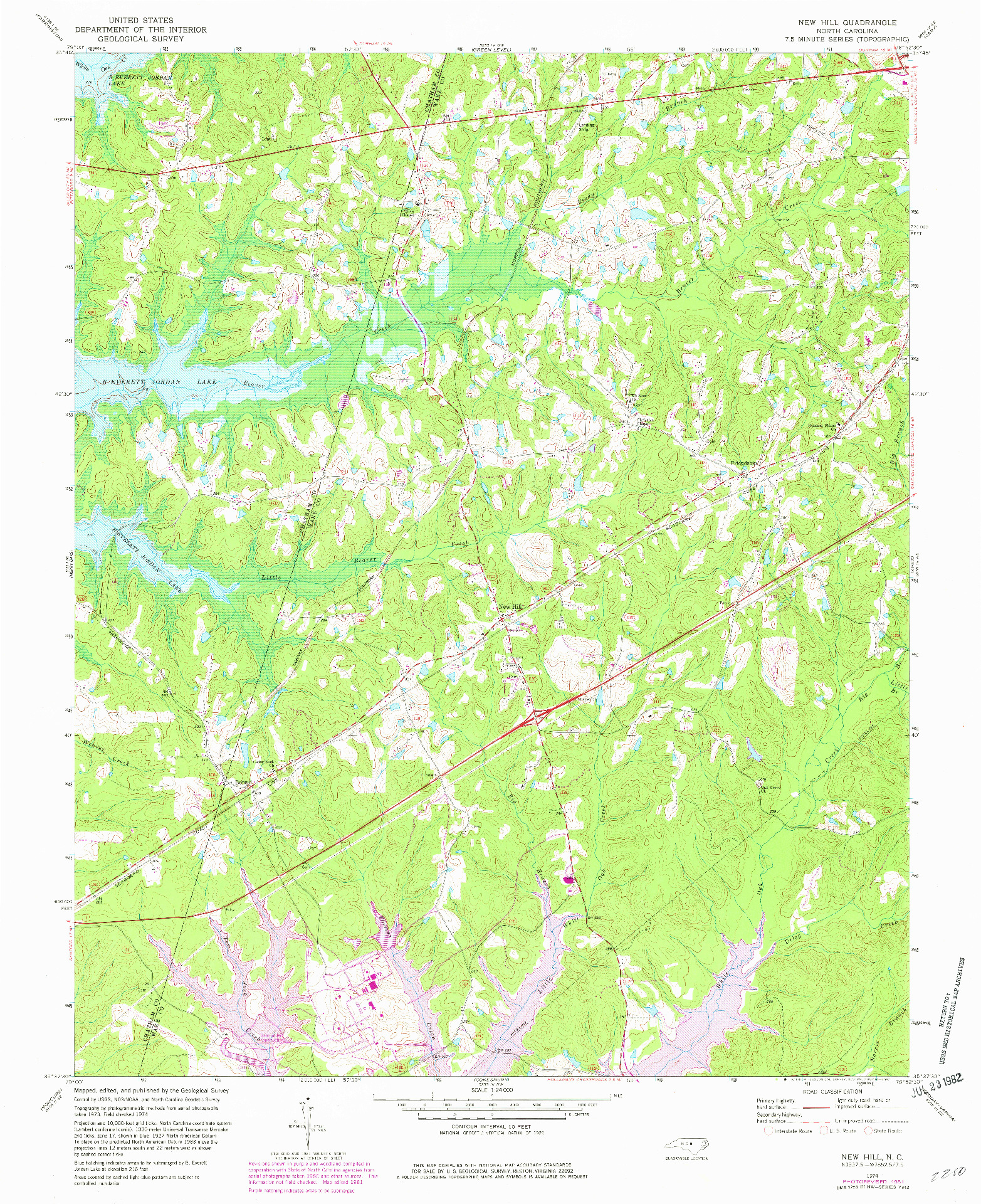 USGS 1:24000-SCALE QUADRANGLE FOR NEW HILL, NC 1974