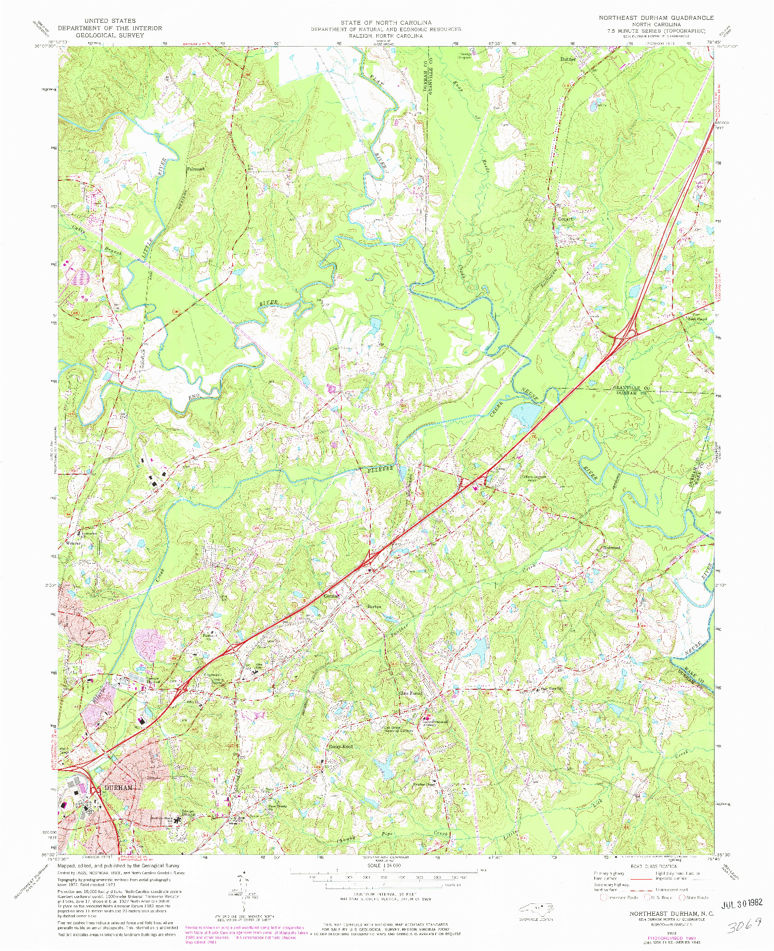 USGS 1:24000-SCALE QUADRANGLE FOR NORTHEAST DURHAM, NC 1973