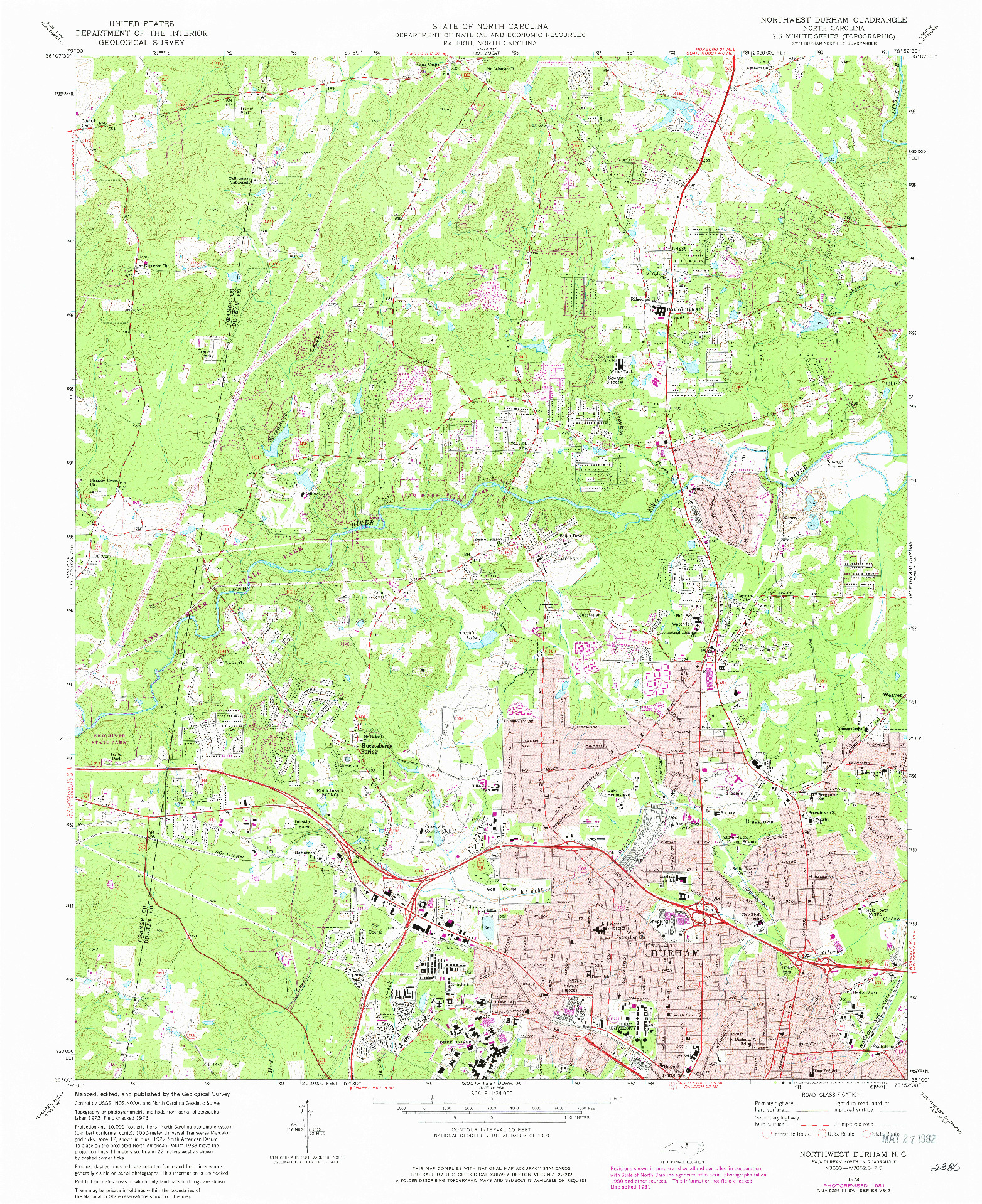 USGS 1:24000-SCALE QUADRANGLE FOR NORTHWEST DURHAM, NC 1973