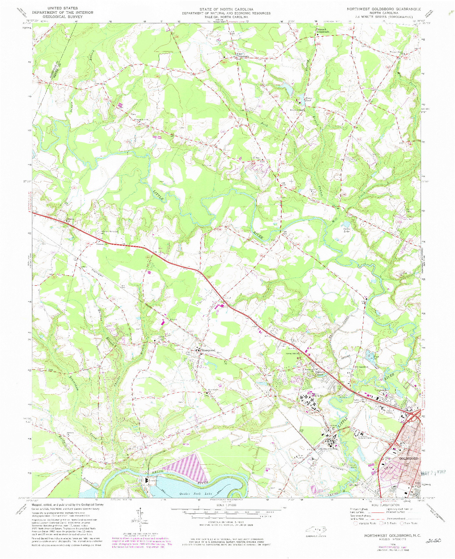 USGS 1:24000-SCALE QUADRANGLE FOR NORTHWEST GOLDSBORO, NC 1974