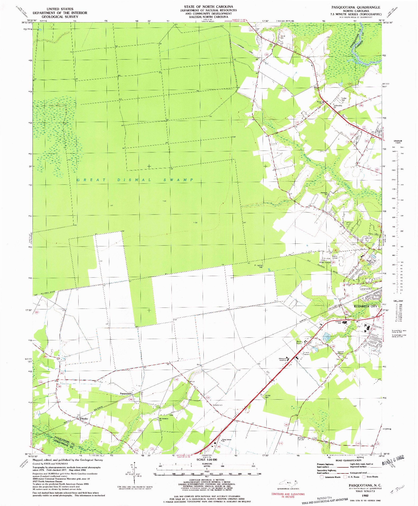 USGS 1:24000-SCALE QUADRANGLE FOR PASQUOTANK, NC 1982