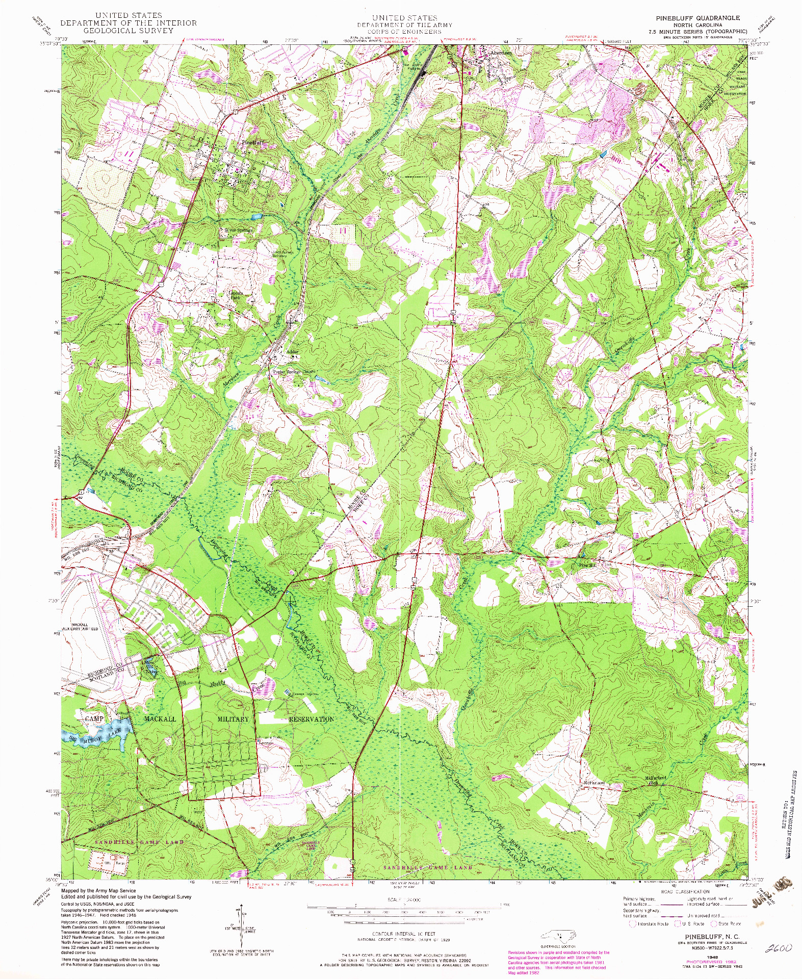 USGS 1:24000-SCALE QUADRANGLE FOR PINEBLUFF, NC 1948