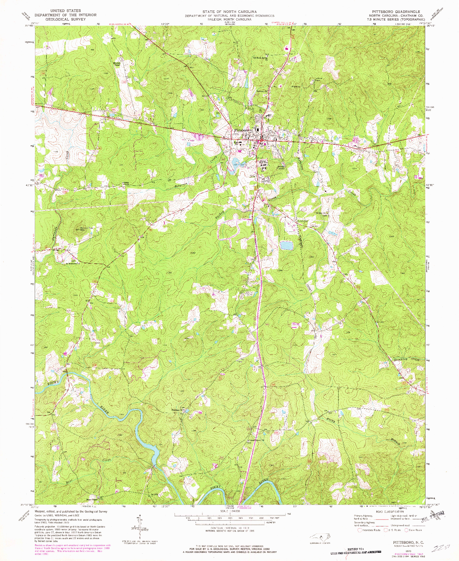 USGS 1:24000-SCALE QUADRANGLE FOR PITTSBORO, NC 1970