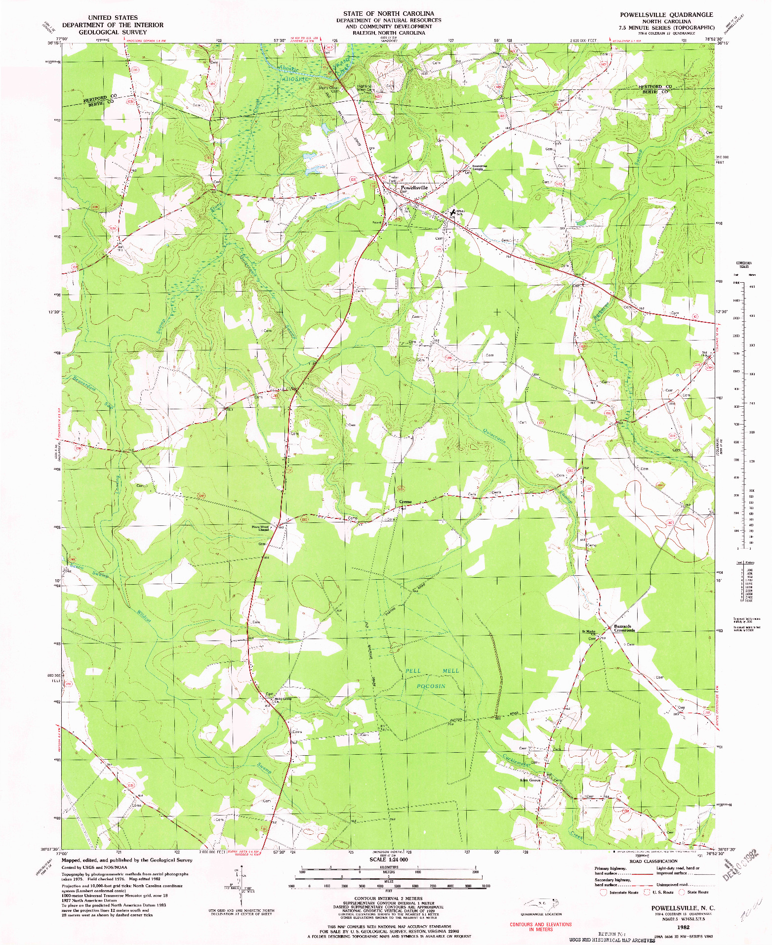 USGS 1:24000-SCALE QUADRANGLE FOR POWELLSVILLE, NC 1982