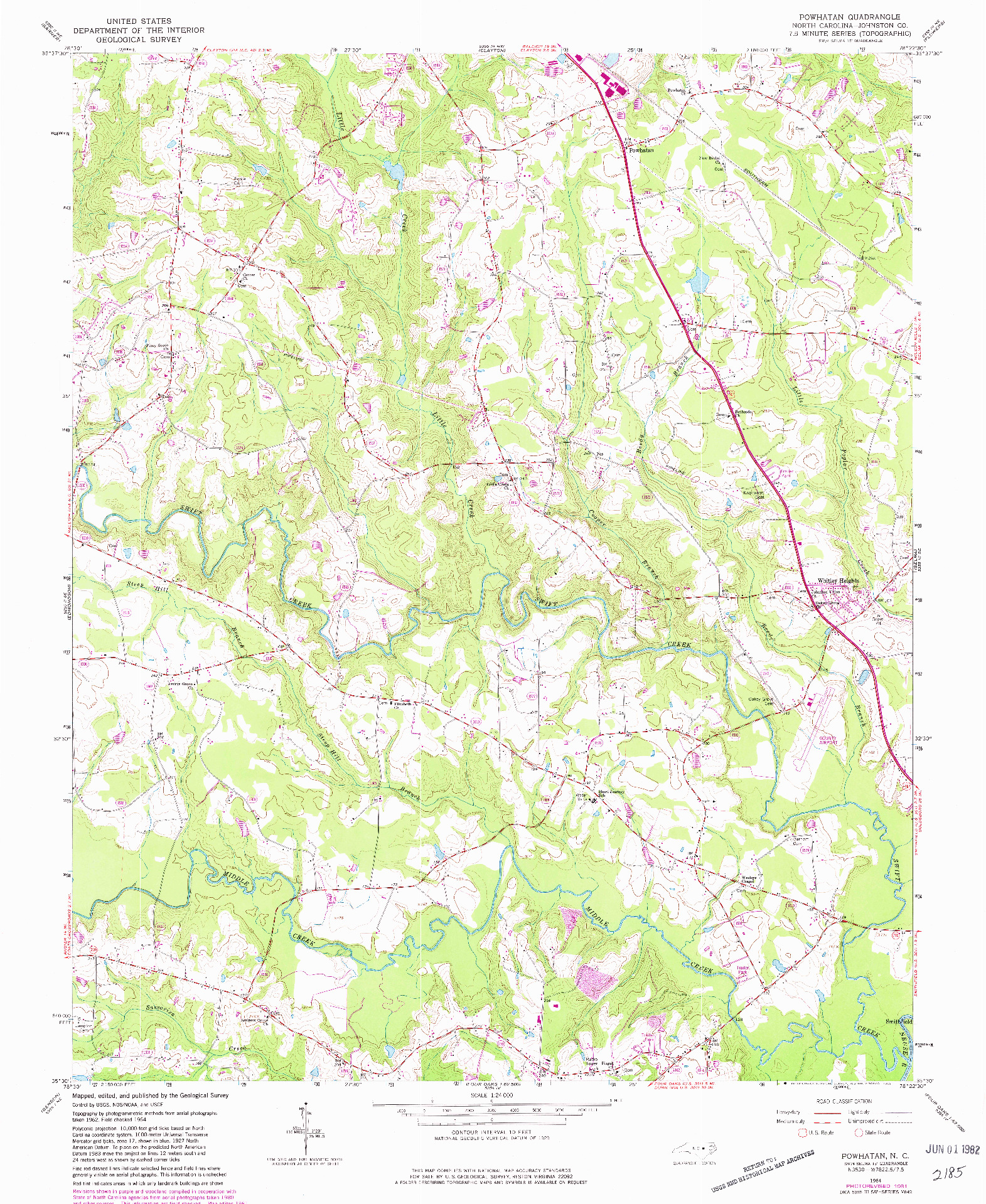 USGS 1:24000-SCALE QUADRANGLE FOR POWHATAN, NC 1964