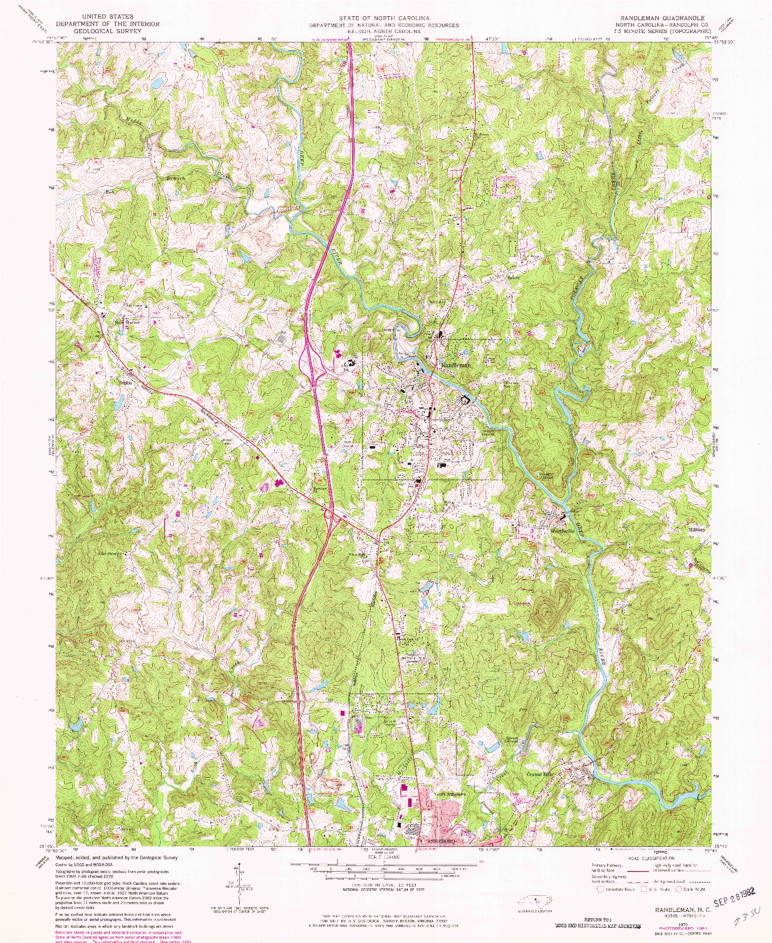 USGS 1:24000-SCALE QUADRANGLE FOR RANDLEMAN, NC 1970