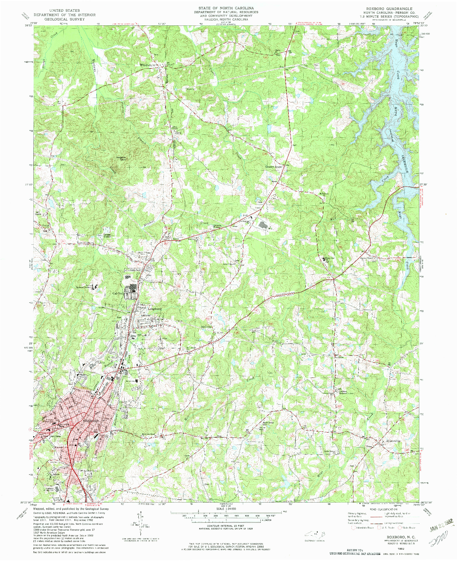 USGS 1:24000-SCALE QUADRANGLE FOR ROXBORO, NC 1982