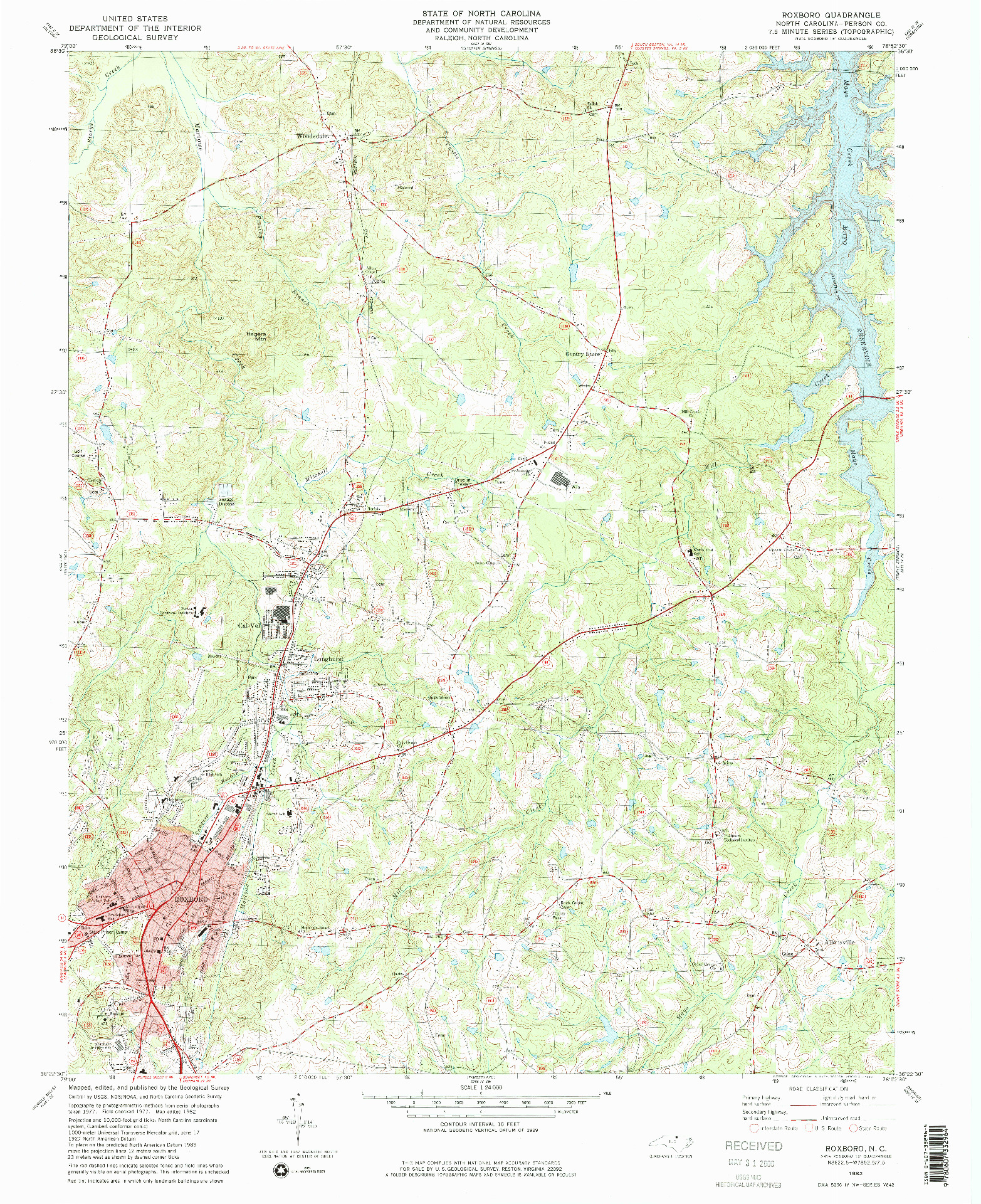 USGS 1:24000-SCALE QUADRANGLE FOR ROXBORO, NC 1982