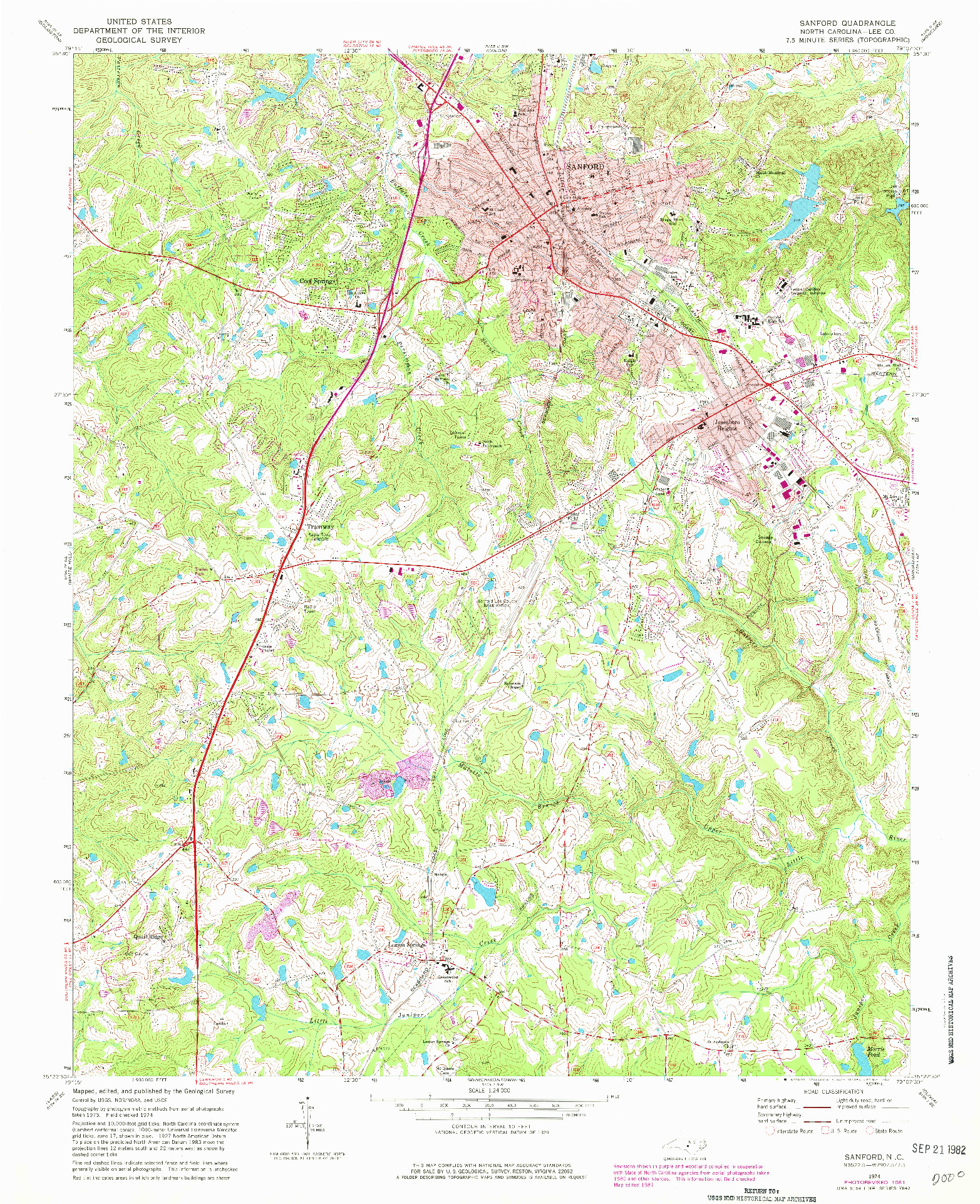 USGS 1:24000-SCALE QUADRANGLE FOR SANFORD, NC 1974