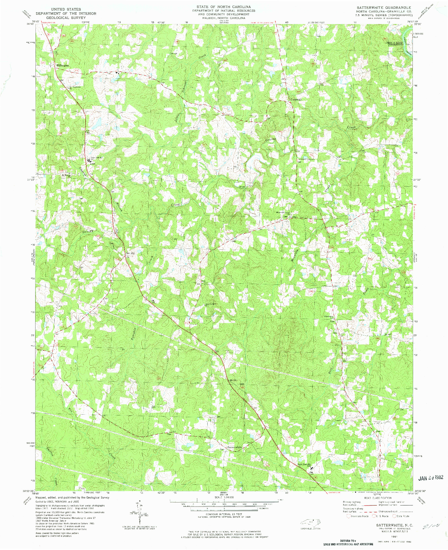 USGS 1:24000-SCALE QUADRANGLE FOR SATTERWHITE, NC 1981