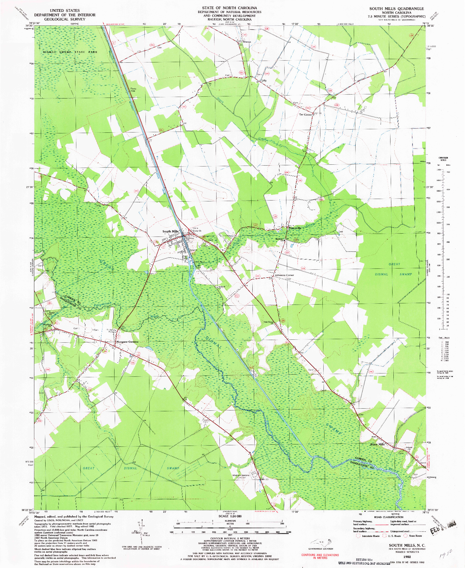 USGS 1:24000-SCALE QUADRANGLE FOR SOUTH MILLS, NC 1982