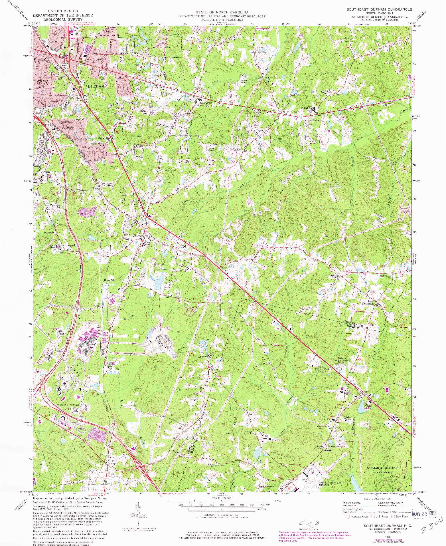 USGS 1:24000-SCALE QUADRANGLE FOR SOUTHEAST DURHAM, NC 1973