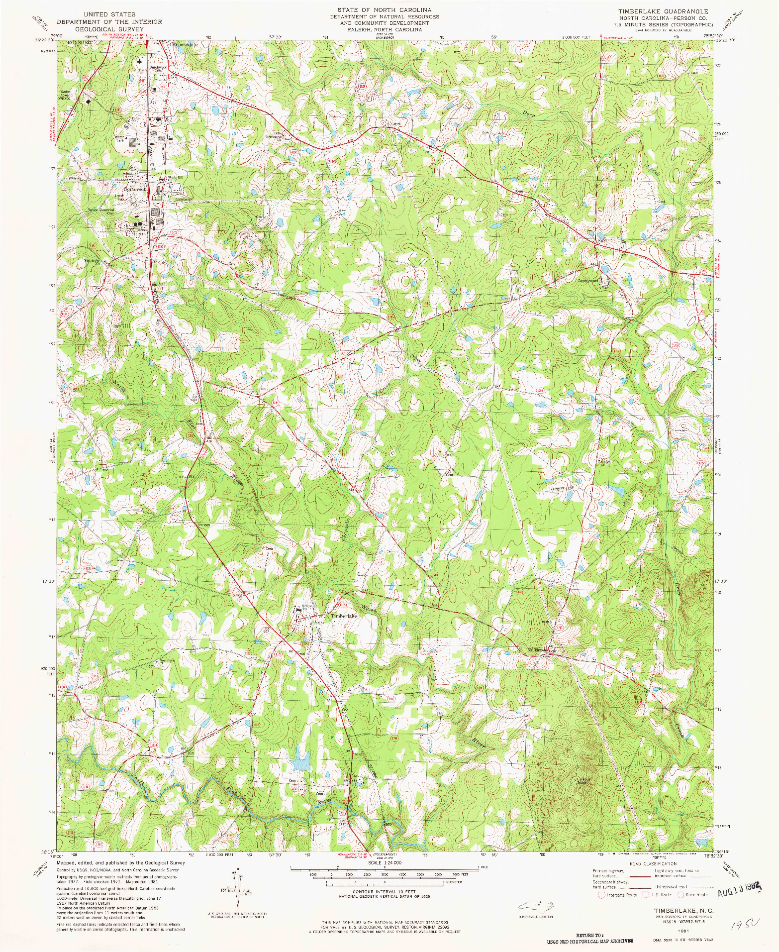 USGS 1:24000-SCALE QUADRANGLE FOR TIMBERLAKE, NC 1981