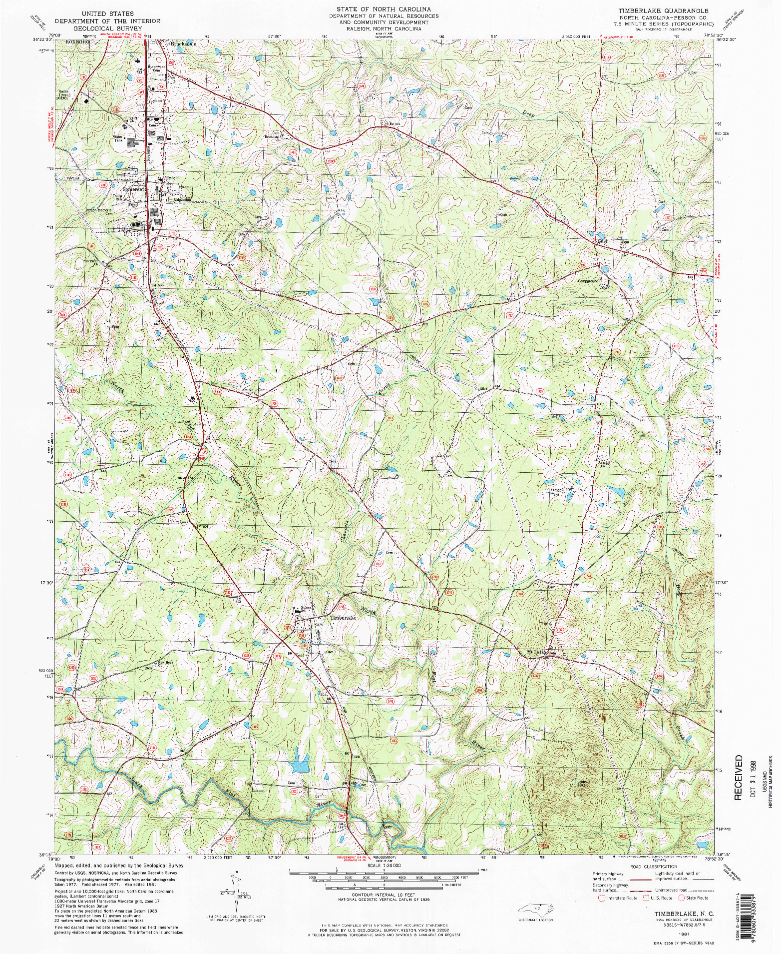 USGS 1:24000-SCALE QUADRANGLE FOR TIMBERLAKE, NC 1981
